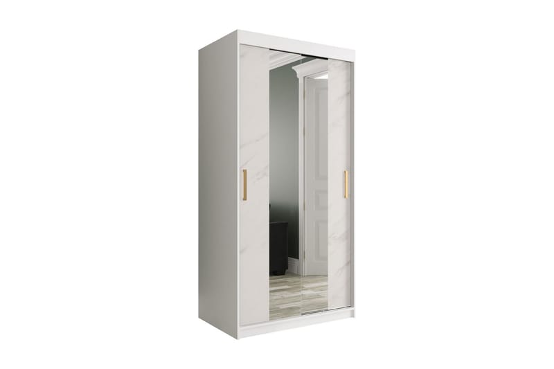 Garderob med Speglar Kant Marmesa 100 cm Marmormönster - Vit/Guld - Garderober & garderobssystem