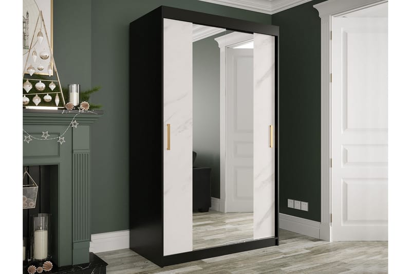 Garderob med Speglar Kant Marmesa 120 cm Marmormönster - Svart/Vit/Guld - Förvaring - Garderober & garderobssystem