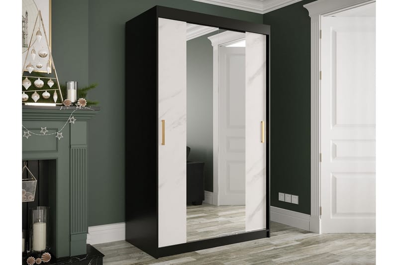 Garderob med Speglar Kant Marmesa 120 cm Marmormönster - Svart/Vit/Guld - Garderober & garderobssystem