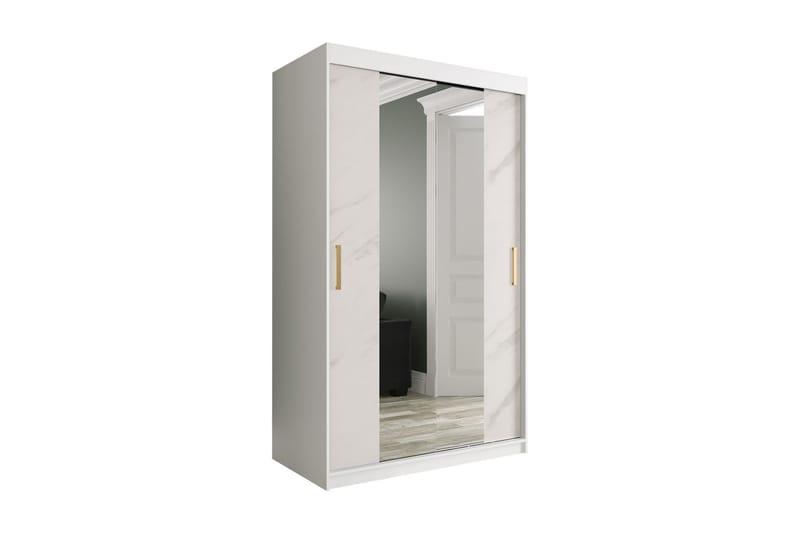 Garderob med Speglar Kant Marmesa 120 cm Marmormönster - Vit/Guld - Garderober & garderobssystem