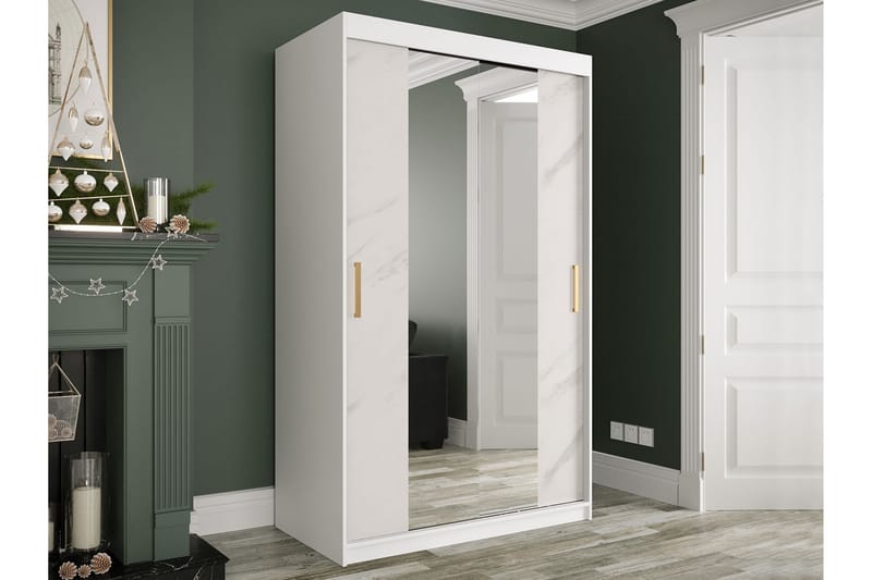 Garderob med Speglar Kant Marmesa 120 cm Marmormönster - Vit/Guld - Förvaring - Garderober & garderobssystem