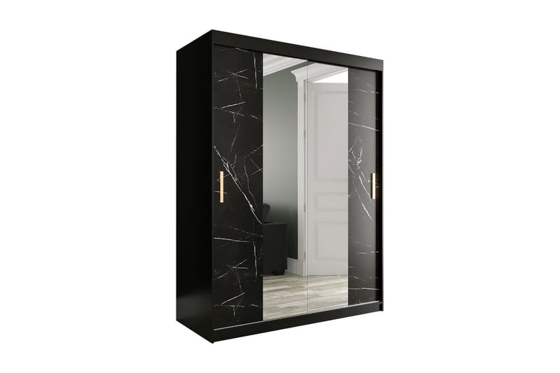 Garderob med Speglar Kant Marmesa 150 cm Marmormönster - Svart - Garderober & garderobssystem