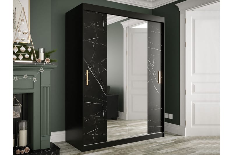 Garderob med Speglar Kant Marmesa 150 cm Marmormönster - Svart - Garderober & garderobssystem