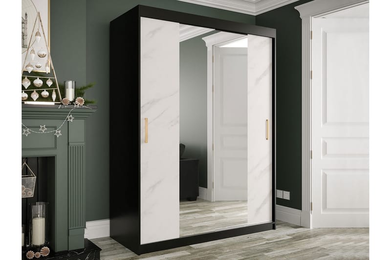 Garderob med Speglar Kant Marmesa 150 cm Marmormönster - Svart/Vit/Guld - Garderober & garderobssystem