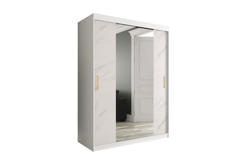 Garderob med Speglar Kant Marmesa 150 cm Marmormönster - Vit/Guld - Garderober & garderobssystem
