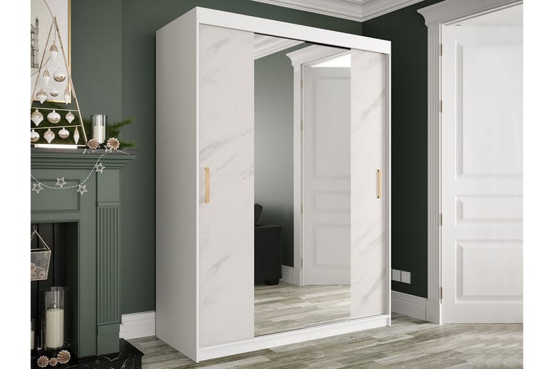 Garderob med Speglar Kant Marmesa 150 cm Marmormönster - Vit/Guld - Förvaring - Garderober & garderobssystem