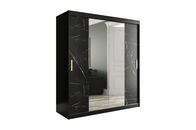 Garderob med Speglar Kant Marmesa 180 cm Marmormönster - Svart - Garderober & garderobssystem