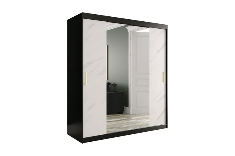 Garderob med Speglar Kant Marmesa 180 cm Marmormönster - Svart/Vit/Guld - Garderober & garderobssystem
