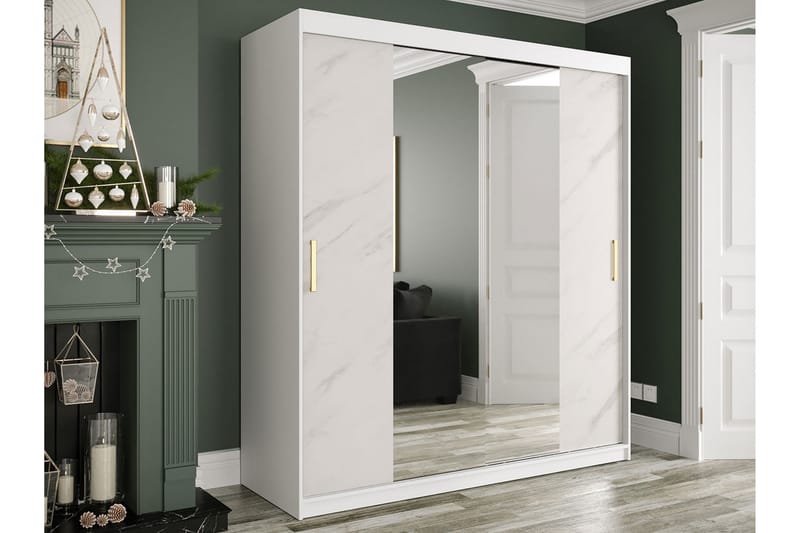 Garderob med Speglar Kant Marmesa 180 cm Marmormönster - Vit/Guld - Garderober & garderobssystem