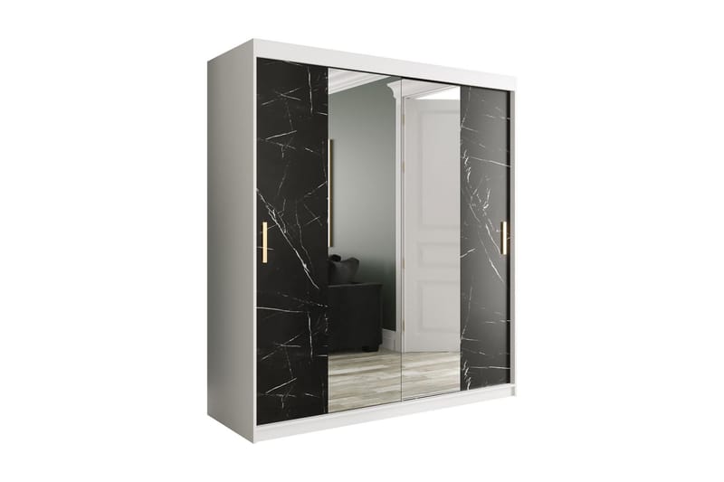 Garderob med Speglar Kant Marmesa 180 cm Marmormönster - Vit/Svart/Guld - Garderober & garderobssystem - Barngarderob
