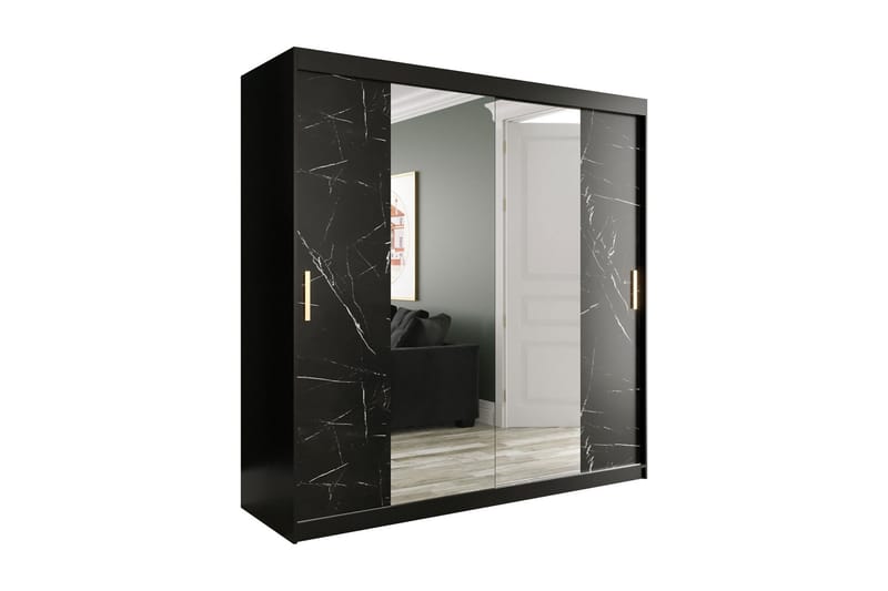 Garderob med Speglar Kant Marmesa 200 cm Marmormönster - Svart - Garderober & garderobssystem