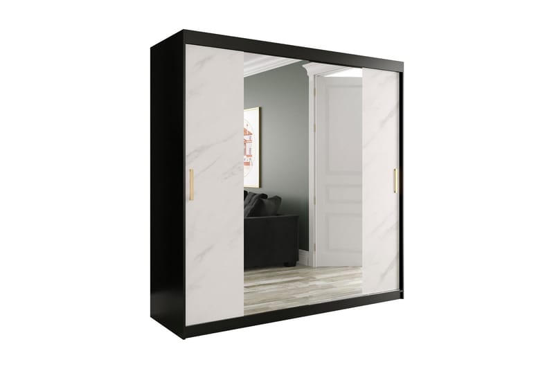 Garderob med Speglar Kant Marmesa 200 cm Marmormönster - Svart/Vit/Guld - Garderober & garderobssystem
