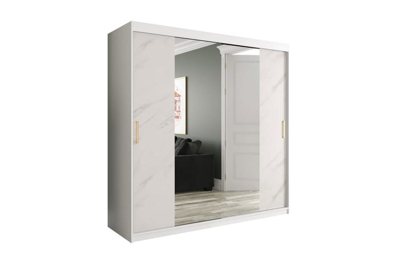 Garderob med Speglar Kant Marmesa 200 cm Marmormönster - Vit/Guld - Garderober & garderobssystem