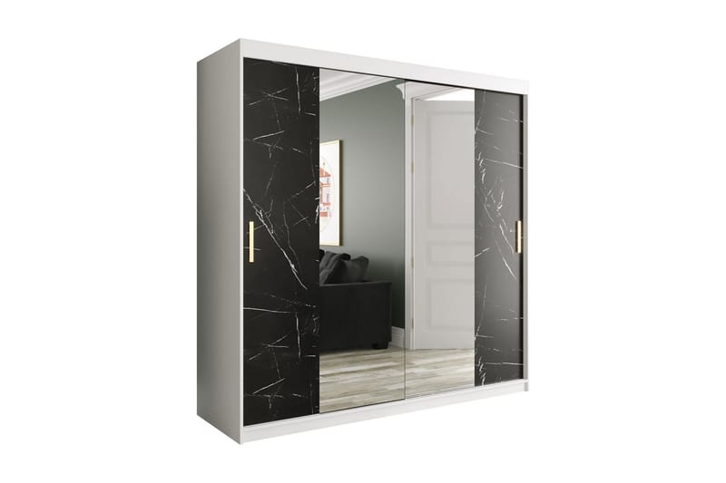 Garderob med Speglar Kant Marmesa 200 cm Marmormönster - Vit/Svart/Guld - Garderober & garderobssystem