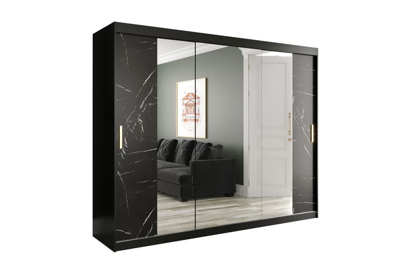 Garderob med Speglar Kant Marmesa 250 cm Marmormönster - Svart - Garderober & garderobssystem
