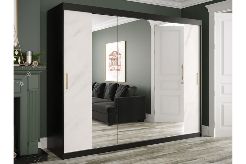 Garderob med Speglar Kant Marmesa 250 cm Marmormönster - Vit/Guld - Garderober & garderobssystem