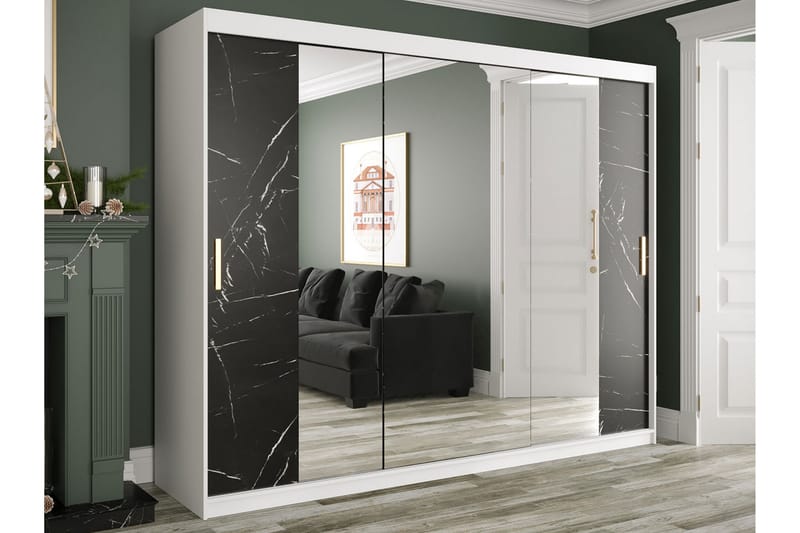Garderob med Speglar Kant Marmesa 250 cm Marmormönster - Vit/Svart - Garderober & garderobssystem