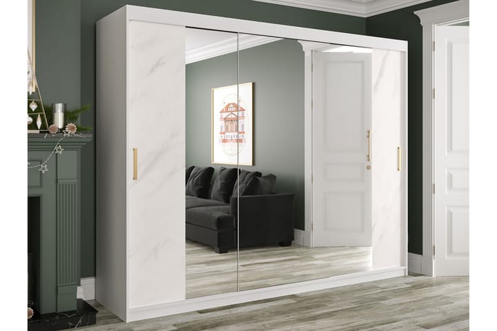 Garderob med Speglar Kant Marmesa 250 cm Marmormönster - Vit/Svart/Guld - Garderober & garderobssystem