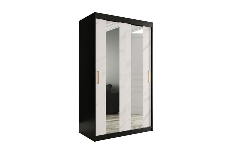 Garderob med Speglar Mitt Marmesa 120 cm Marmormönster - Svart/Vit/Guld - Garderober & garderobssystem