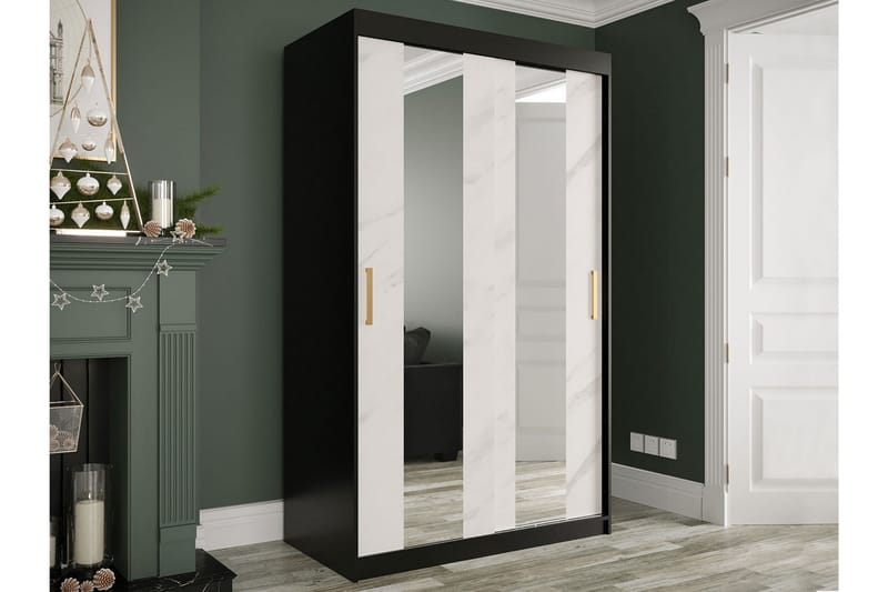 Garderob med Speglar Mitt Marmesa 120 cm Marmormönster - Svart/Vit/Guld - Garderober & garderobssystem