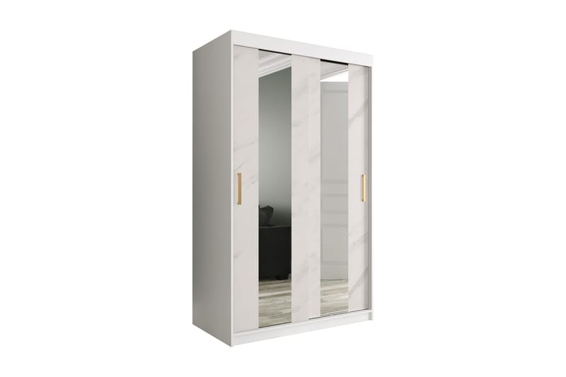 Garderob med Speglar Mitt Marmesa 120 cm Marmormönster - Vit/Guld - Förvaring - Garderober & garderobssystem
