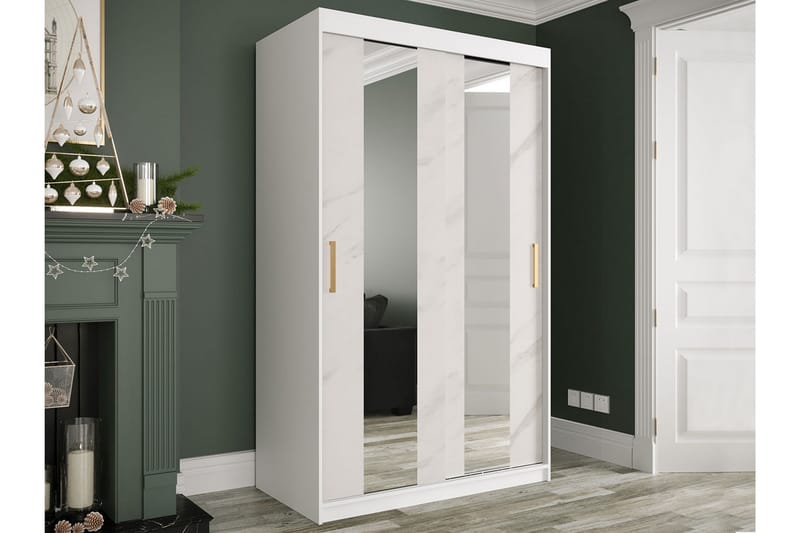 Garderob med Speglar Mitt Marmesa 120 cm Marmormönster - Vit/Guld - Förvaring - Garderober & garderobssystem