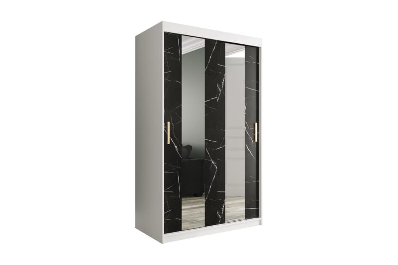 Garderob med Speglar Mitt Marmesa 120 cm Marmormönster - Vit/Svart/Guld - Garderober & garderobssystem