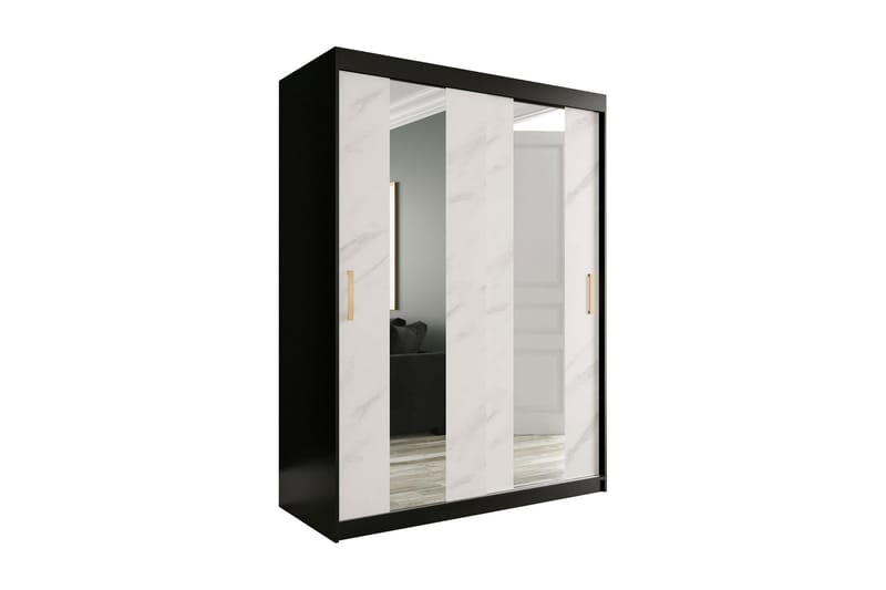 Garderob med Speglar Mitt Marmesa 150 cm Marmormönster - Svart/Vit/Guld - Garderober & garderobssystem