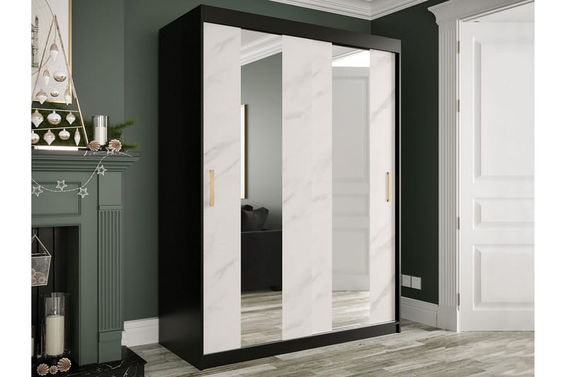 Garderob med Speglar Mitt Marmesa 150 cm Marmormönster - Svart/Vit/Guld - Förvaring - Garderober & garderobssystem