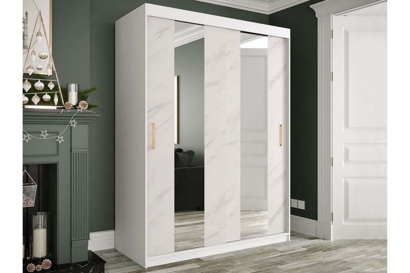 Garderob med Speglar Mitt Marmesa 150 cm Marmormönster - Vit/Guld - Förvaring - Garderober & garderobssystem