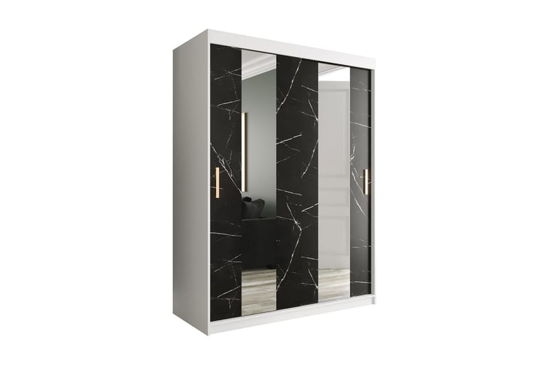 Garderob med Speglar Mitt Marmesa 150 cm Marmormönster - Vit/Svart/Guld - Garderober & garderobssystem