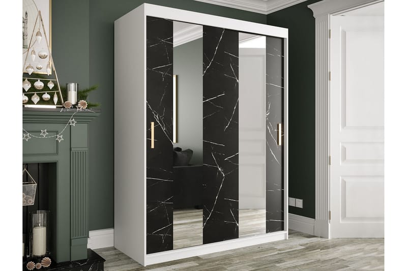 Garderob med Speglar Mitt Marmesa 150 cm Marmormönster - Vit/Svart/Guld - Förvaring - Garderober & garderobssystem