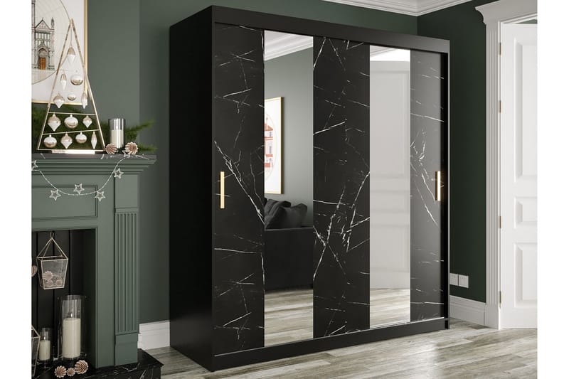 Garderob med Speglar Mitt Marmesa 180 cm Marmormönster - Svart - Garderober & garderobssystem