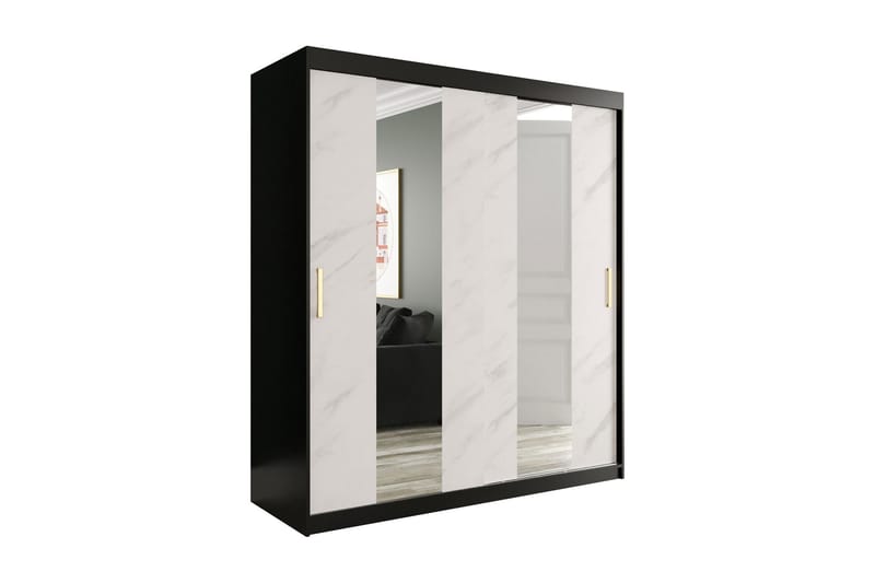 Garderob med Speglar Mitt Marmesa 180 cm Marmormönster - Svart/Vit/Guld - Garderober & garderobssystem
