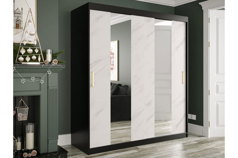 Garderob med Speglar Mitt Marmesa 180 cm Marmormönster - Svart/Vit/Guld - Förvaring - Garderober & garderobssystem