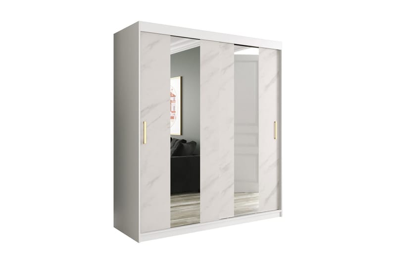 Garderob med Speglar Mitt Marmesa 180 cm Marmormönster - Vit/Guld - Garderober & garderobssystem