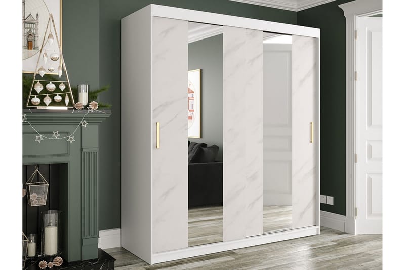 Garderob med Speglar Mitt Marmesa 180 cm Marmormönster - Vit/Guld - Förvaring - Garderober & garderobssystem