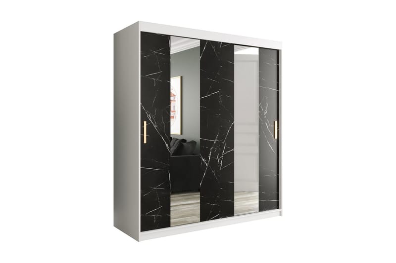 Garderob med Speglar Mitt Marmesa 180 cm Marmormönster - Vit/Svart/Guld - Garderober & garderobssystem