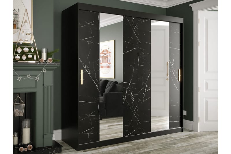 Garderob med Speglar Mitt Marmesa 200 cm Marmormönster - Svart - Garderober & garderobssystem