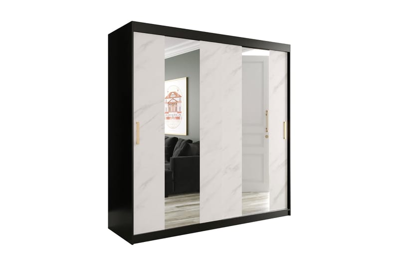 Garderob med Speglar Mitt Marmesa 200 cm Marmormönster - Svart/Vit/Guld - Garderober & garderobssystem