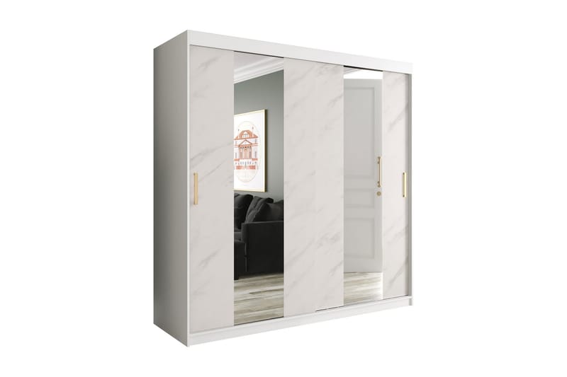 Garderob med Speglar Mitt Marmesa 200 cm Marmormönster - Vit/Guld - Garderober & garderobssystem