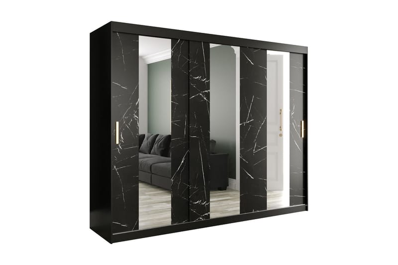 Garderob med Speglar Mitt Marmesa 250 cm Marmormönster - Svart - Garderober & garderobssystem