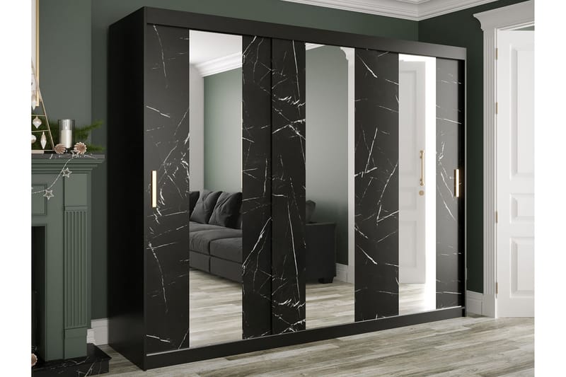 Garderob med Speglar Mitt Marmesa 250 cm Marmormönster - Svart - Garderober & garderobssystem