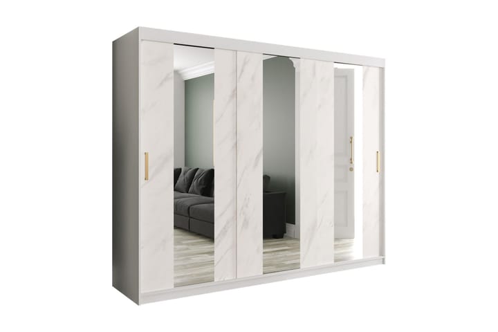 Garderob med Speglar Mitt Marmesa 250 cm Marmormönster - Vit/Guld - Garderober & garderobssystem