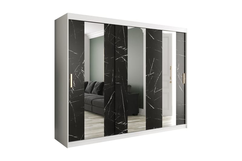 Garderob med Speglar Mitt Marmesa 250 cm Marmormönster - Vit/Svart/Guld - Garderober & garderobssystem