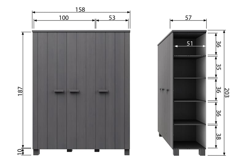Garderob Mitchell 158 cm - Stålgrå Tall - Förvaring - Garderober & garderobssystem