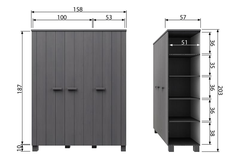 Garderob Mitchell 158 cm - Stålgrå Tall - Garderober & garderobssystem - Barngarderob - Garderobsskåp