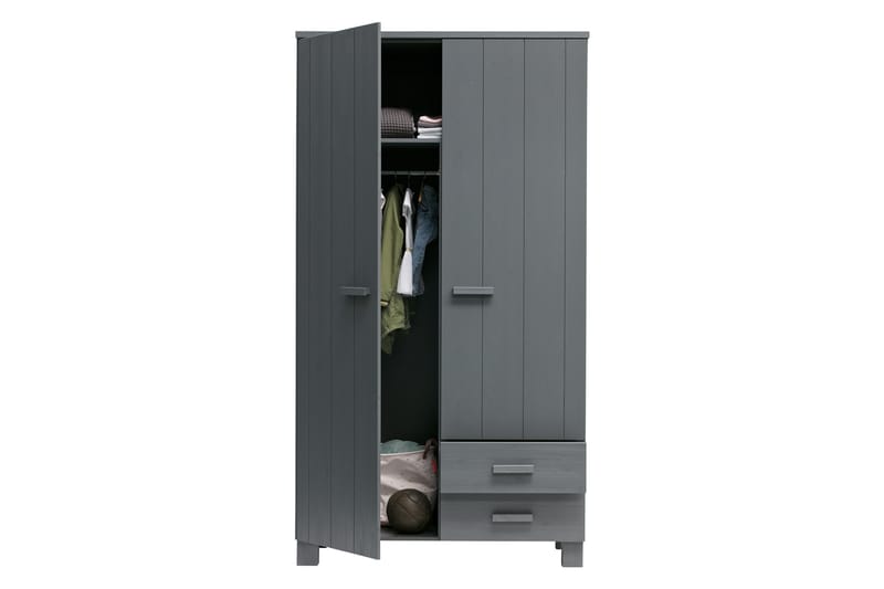 Garderob Mitchell med 2 Lådor 111 cm - Stålgrå Tall - Förvaring - Garderober & garderobssystem