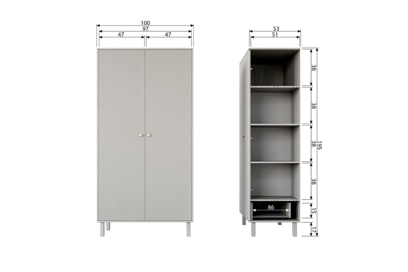 Garderob Moluskebi 53x100 cm - Grå - Förvaring - Garderober & garderobssystem