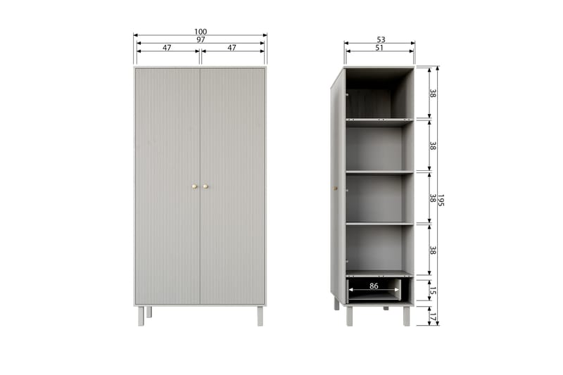 Garderob Moluskebi 53x100 cm - Grå - Garderobsskåp - Garderober & garderobssystem